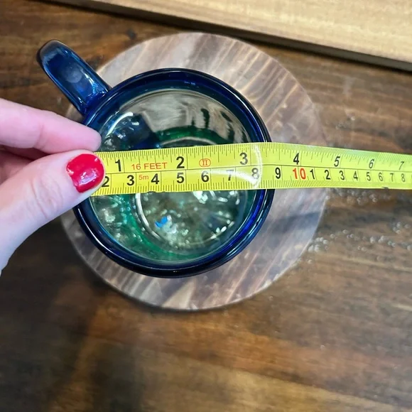 Hand-Blown Mexican Glass Mugs w/Cobalt Blue Rims & Applied Handles,set Of 2 - Picture 10 of 11